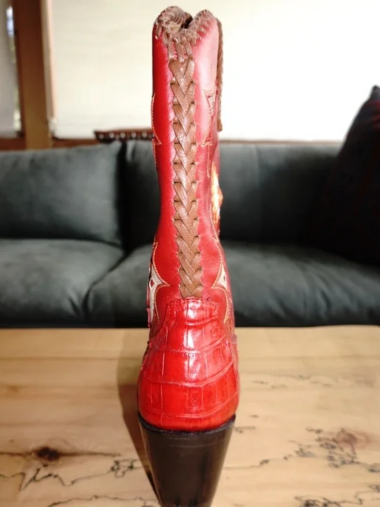 Frye Jennifer Estes Crocodile Western Boots Women 8B Red Exotic Cowboy Boot - Picture 8 of 14